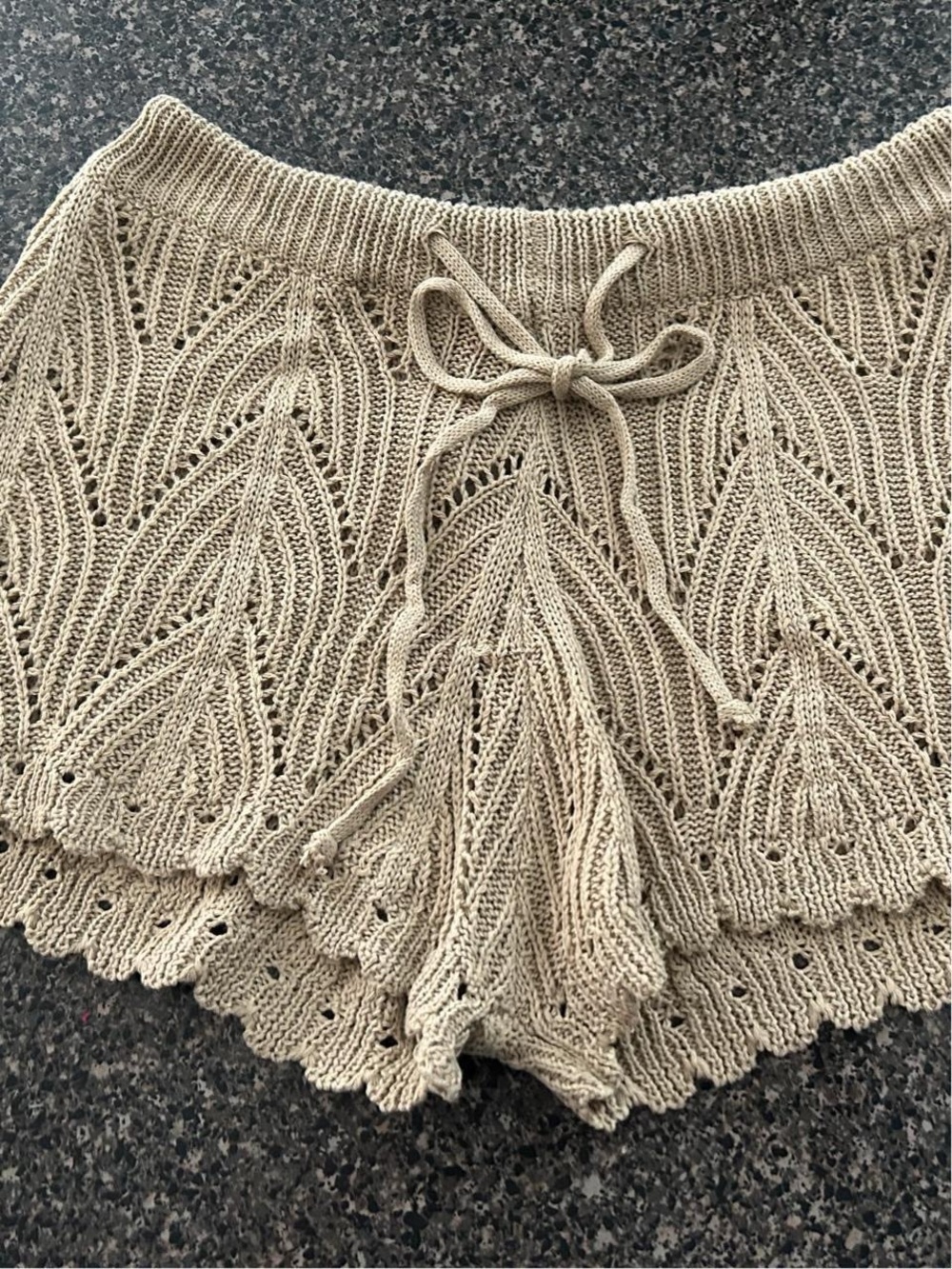 Knit Crochet Drawstring Shorts — Cream